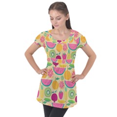 Seamless Pattern With Fruit Vector Illustrations Gift Wrap Design Puff Sleeve Tunic Top by Vaneshart