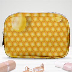 Abstract Honeycomb Background With Realistic Transparent Honey Drop Make Up Pouch (small) by Vaneshart