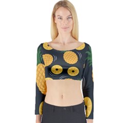 Seamless Pattern Pineapple Pattern Long Sleeve Crop Top by Vaneshart