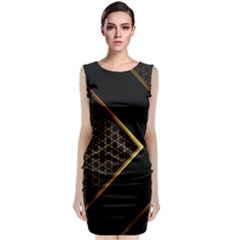 Black Arrow Gold Line Hexagon Mesh Pattern Classic Sleeveless Midi Dress by Vaneshart