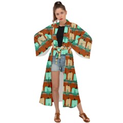 Bluegreen Pumpkins Maxi Kimono by bloomingvinedesign