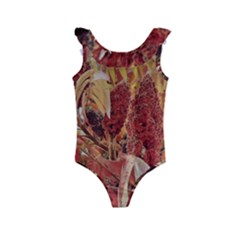 Autumn Colors Leaf Leaves Brown Red Kids  Frill Swimsuit by yoursparklingshop