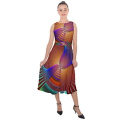 Lines Rays Background Light Rainbow Midi Tie-back Chiffon Dress by Bajindul