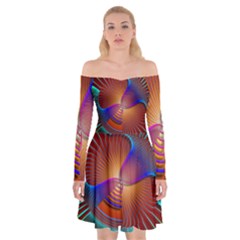 Lines Rays Background Light Rainbow Off Shoulder Skater Dress by Bajindul