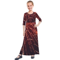 Fireworks Red Orange Yellow Kids  Quarter Sleeve Maxi Dress by Bajindul