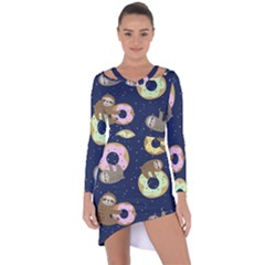 Cute Sloth With Sweet Doughnuts Asymmetric Cut-out Shift Dress by Sobalvarro