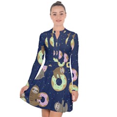 Cute Sloth With Sweet Doughnuts Long Sleeve Panel Dress by Sobalvarro