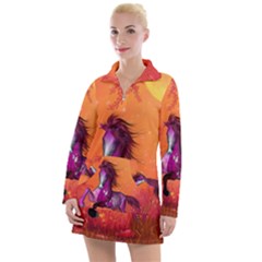 Wonderful Fantasy Horse In A Autumn Landscape Women s Long Sleeve Casual Dress by FantasyWorld7