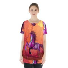 Wonderful Fantasy Horse In A Autumn Landscape Skirt Hem Sports Top by FantasyWorld7