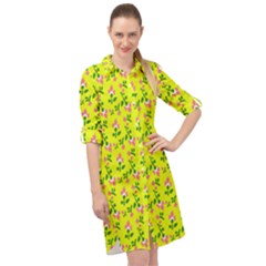 Carnation Pattern Yellow Long Sleeve Mini Shirt Dress by snowwhitegirl