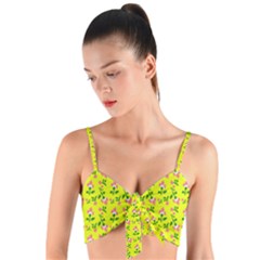 Carnation Pattern Yellow Woven Tie Front Bralet by snowwhitegirl