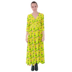 Carnation Pattern Yellow Button Up Maxi Dress by snowwhitegirl