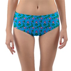 Carnation Pattern Blue Reversible Mid-waist Bikini Bottoms by snowwhitegirl