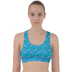 Carnation Pattern Blue Back Weave Sports Bra by snowwhitegirl