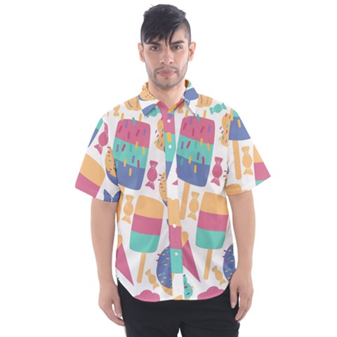 Icecream Pattern Pastel Sumer Men s Short Sleeve Shirt by Vaneshart