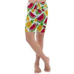 Watermelon Pattern Se Fruit Summer Kids  Lightweight Velour Cropped Yoga Leggings by Vaneshart