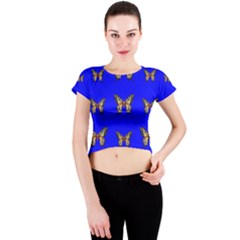 Butterfly Pattern Blue Insects Crew Neck Crop Top by Vaneshart