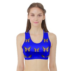 Butterfly Pattern Blue Insects Sports Bra With Border by Vaneshart