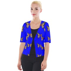 Butterfly Pattern Blue Insects Cropped Button Cardigan by Vaneshart