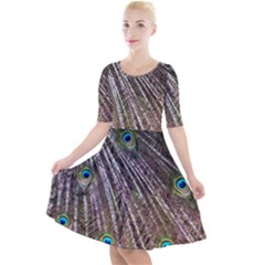 Peacock Feathers Pattern Colorful Quarter Sleeve A-line Dress by Vaneshart