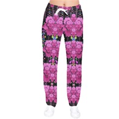 In The Dark Is Rain And Fantasy Flowers Decorative Women Velvet Drawstring Pants by pepitasart