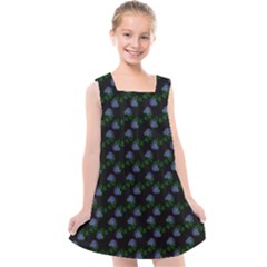 Vintage Blue Roses Black Kids  Cross Back Dress by snowwhitegirl