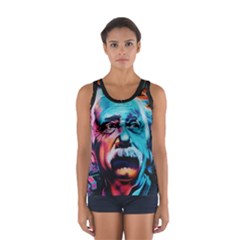 Albert Einstein Retro Wall Graffiti Blue Pink Orange Modern Urban Art Grunge Sport Tank Top  by snek