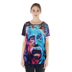 Albert Einstein Retro Wall Graffiti Blue Pink Orange Modern Urban Art Grunge Skirt Hem Sports Top by snek