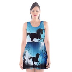 Wonderful Unicorn Silhouette In The Night Scoop Neck Skater Dress by FantasyWorld7