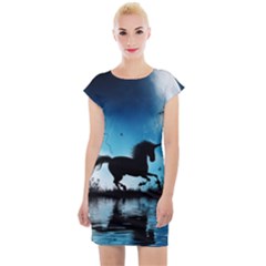 Wonderful Unicorn Silhouette In The Night Cap Sleeve Bodycon Dress by FantasyWorld7