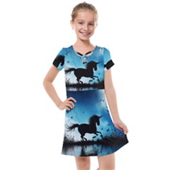 Wonderful Unicorn Silhouette In The Night Kids  Cross Web Dress by FantasyWorld7