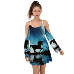 Wonderful Unicorn Silhouette In The Night Kimono Sleeves Boho Dress by FantasyWorld7