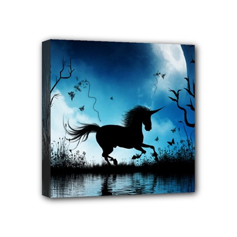 Wonderful Unicorn Silhouette In The Night Mini Canvas 4  X 4  (stretched) by FantasyWorld7