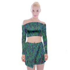 Essence Of A Peacock Off Shoulder Top With Mini Skirt Set by bloomingvinedesign