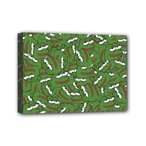 Pepe The Frog Face Pattern Green Kekistan Meme Mini Canvas 7  X 5  (stretched) by snek