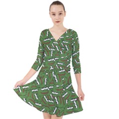 Pepe The Frog Face Pattern Green Kekistan Meme Quarter Sleeve Front Wrap Dress by snek