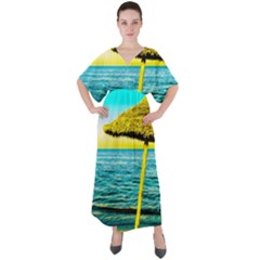 Pop Art Beach Umbrella  V-neck Boho Style Maxi Dress by essentialimage