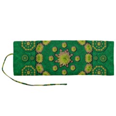 Fauna Bloom Mandalas On Bohemian Green Leaves Roll Up Canvas Pencil Holder (m) by pepitasart