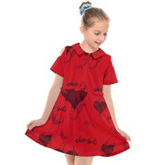 Wonderful Pattern Of Hearts Kids  Short Sleeve Shirt Dress by FantasyWorld7