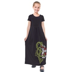 Pepe The Frog Rare Celtic Viking Norse Dragon Pattern Deus Vult Medieval Wojak Crusader Kids  Short Sleeve Maxi Dress by snek