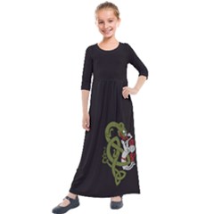 Pepe The Frog Rare Celtic Viking Norse Dragon Pattern Deus Vult Medieval Wojak Crusader Kids  Quarter Sleeve Maxi Dress by snek