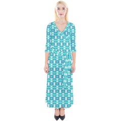 Teal White  Abstract Pattern Quarter Sleeve Wrap Maxi Dress by BrightVibesDesign