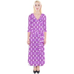 Pink  White  Abstract Pattern Quarter Sleeve Wrap Maxi Dress by BrightVibesDesign