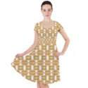 Yellow  White  Abstract Pattern Cap Sleeve Midi Dress View1