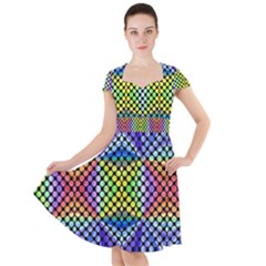 Bright Circle Abstract Black Blue Yellow Red Cap Sleeve Midi Dress by BrightVibesDesign