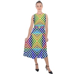 Colorful Circle Abstract White  Blue Yellow Red Midi Tie-back Chiffon Dress by BrightVibesDesign