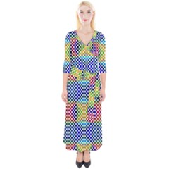 Colorful Circle Abstract White  Blue Yellow Red Quarter Sleeve Wrap Maxi Dress by BrightVibesDesign