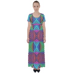 Colorful Circle Abstract White  Red Pink Green High Waist Short Sleeve Maxi Dress by BrightVibesDesign