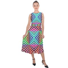 Colorful Circle Abstract White  Red Pink Green Midi Tie-back Chiffon Dress by BrightVibesDesign