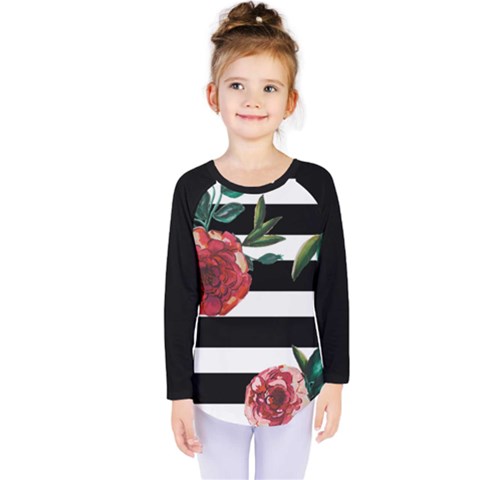 Striped Watercolor Rose Long Sleeve Tee by bohojosartulfashion